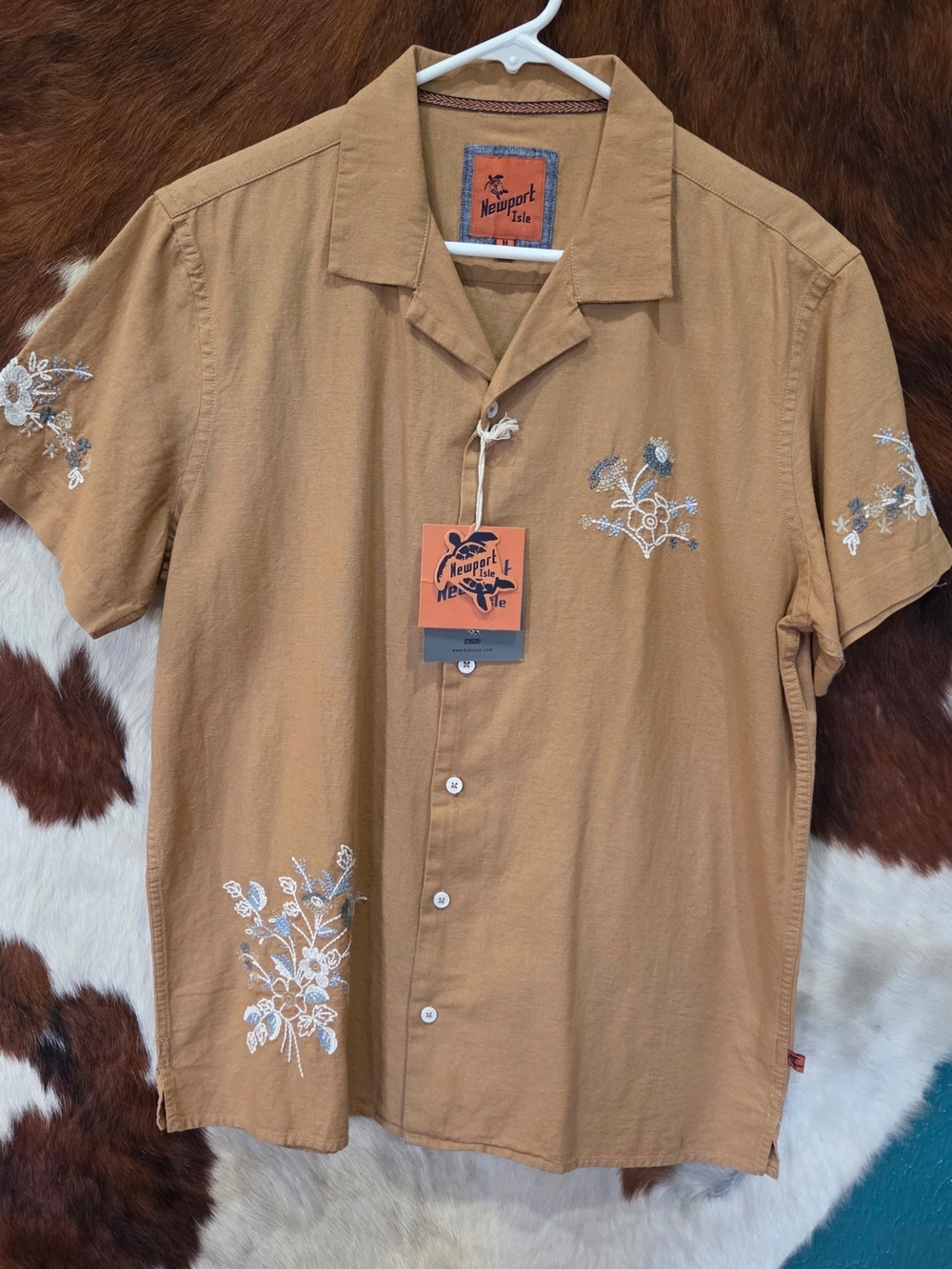 Newport Men's Tan Embroidered Camp Shirt